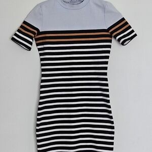 Alexander Wang Black and White Striped Mini Dress with Orange Stripes